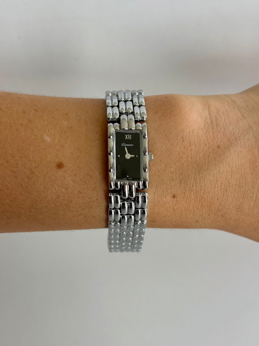 Gaze Vintage Black Dial Rectangle Silver Toned Womens Watch