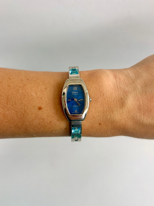 Rare Silver Watch with Blue Details