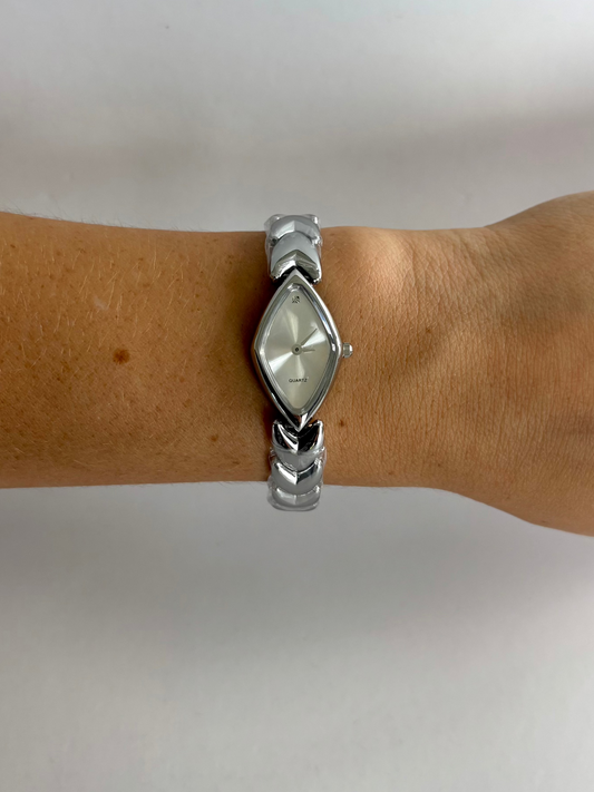Diamond Geo White Dial Vintage Silver Toned Womens Watch