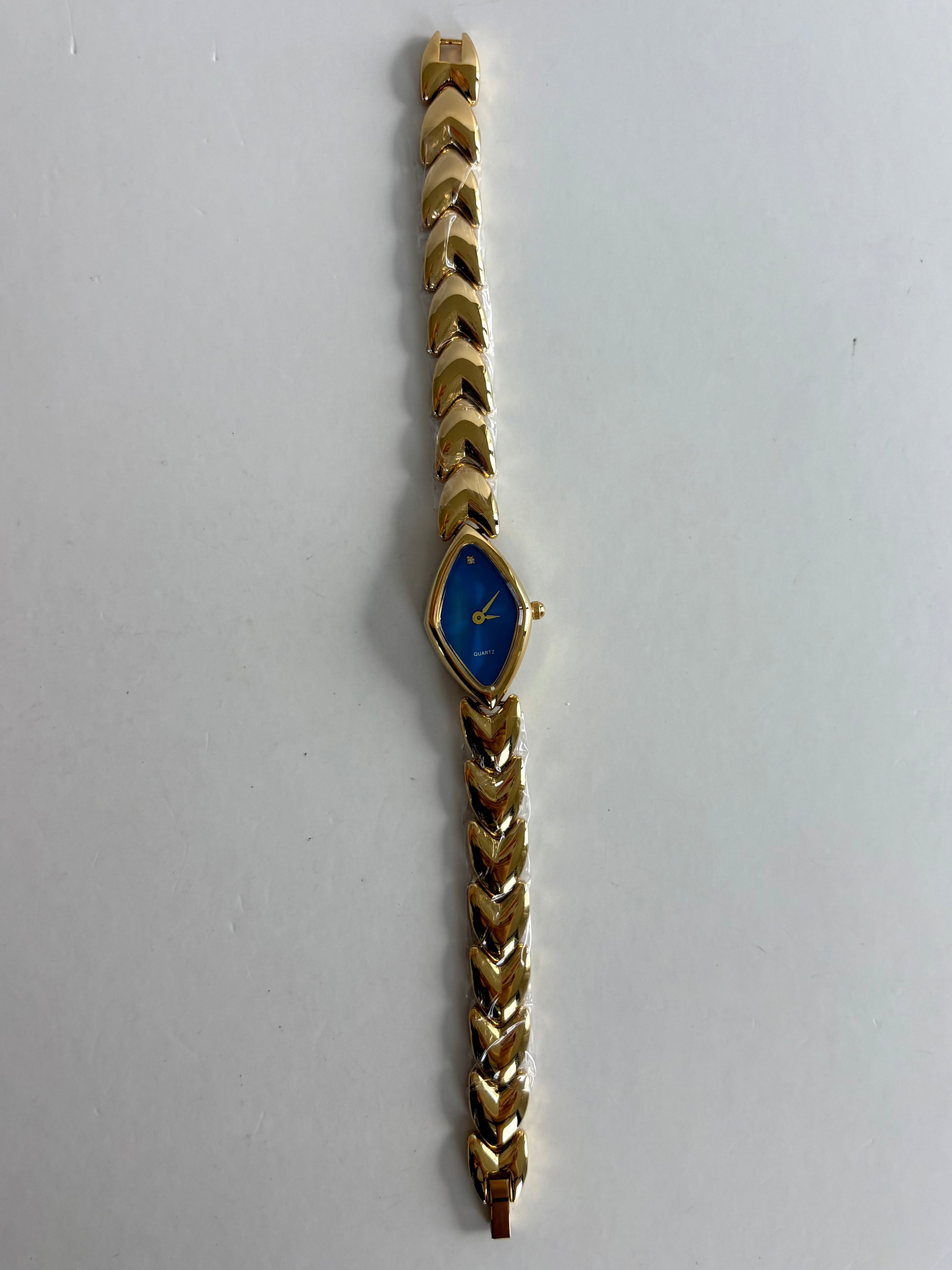 Diamond Geo Blue Dial Vintage Gold Toned Womens Watch