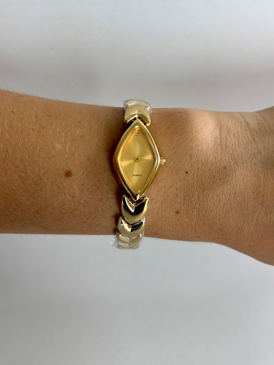 Diamond Geo Gold Dial Vintage Gold Toned Womens Watch