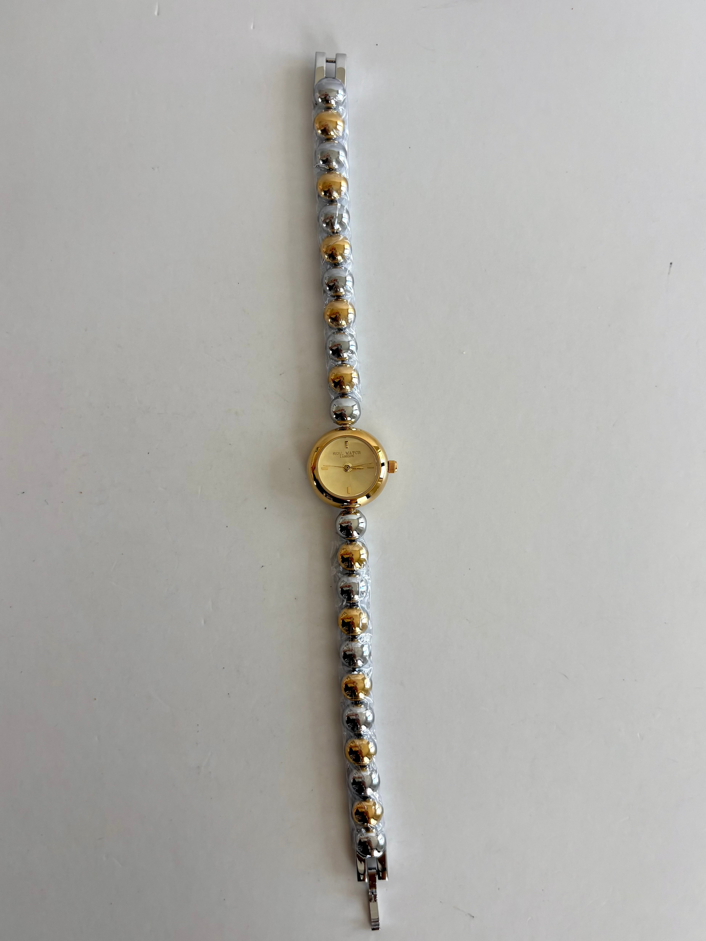 Dainty Bead Two Toned Silver&Gold Small Face Womens Watch