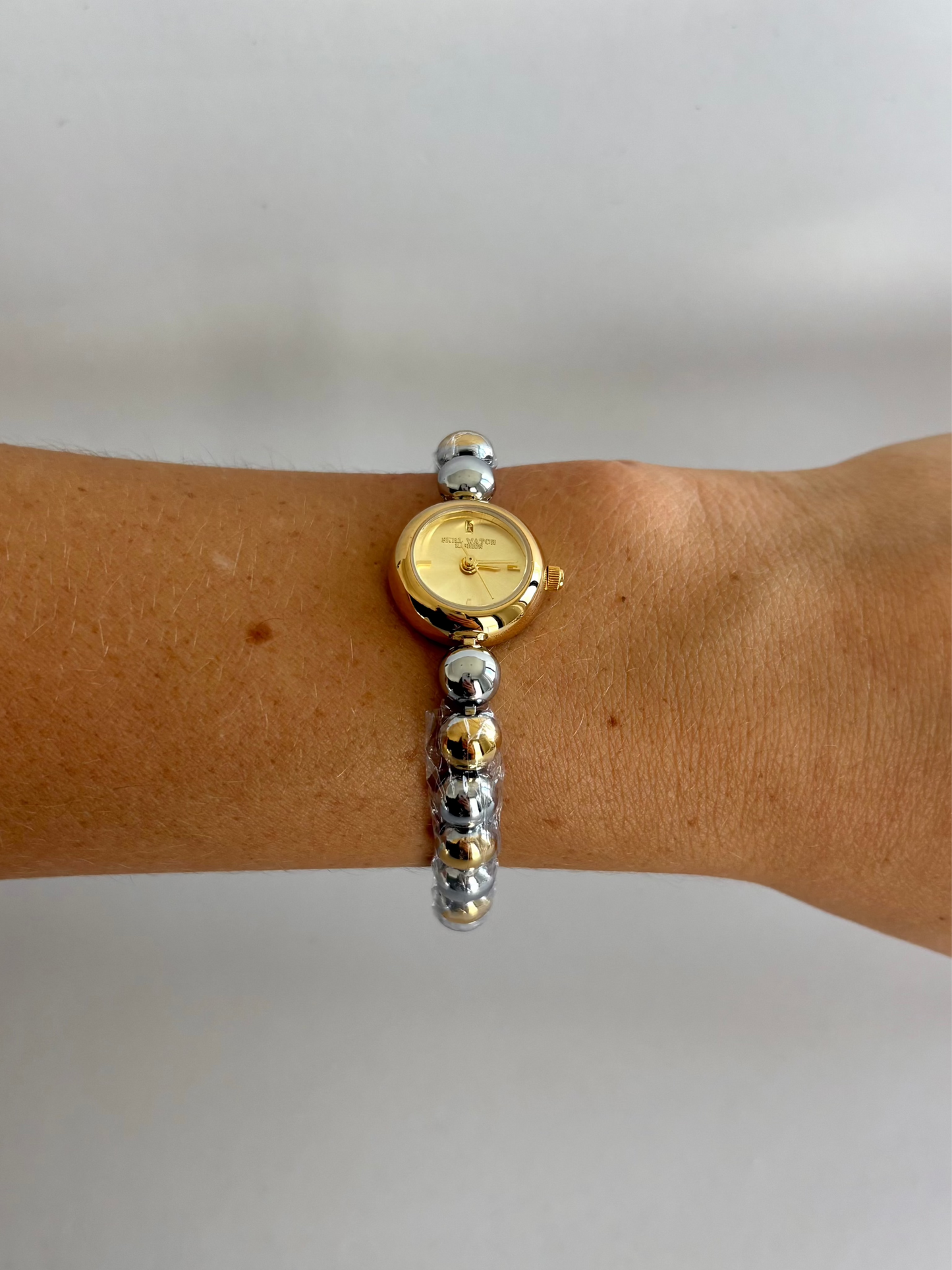 Dainty Bead Two Toned Silver&Gold Small Face Womens Watch