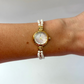 Vintage Gold Plated Baby Pink Dial 2 Pearl Womens Watch Small Face