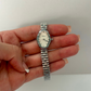 Vintage White Oval Flower Minimalist Silver Womens Watch Small Face