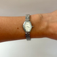 Vintage White Oval Flower Minimalist Silver Womens Watch Small Face