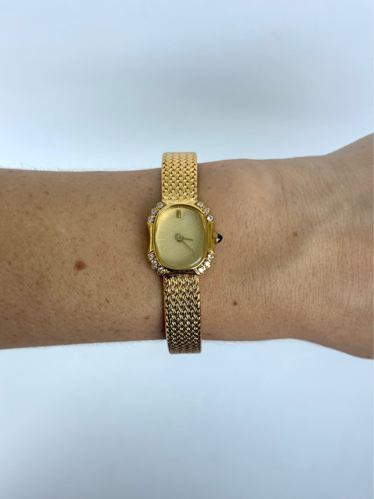 Gold Rectangle Oval Dial Womens Watch