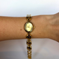 Vintage Pearl Drop Brown Gold Womens Watch Dainty Small Face