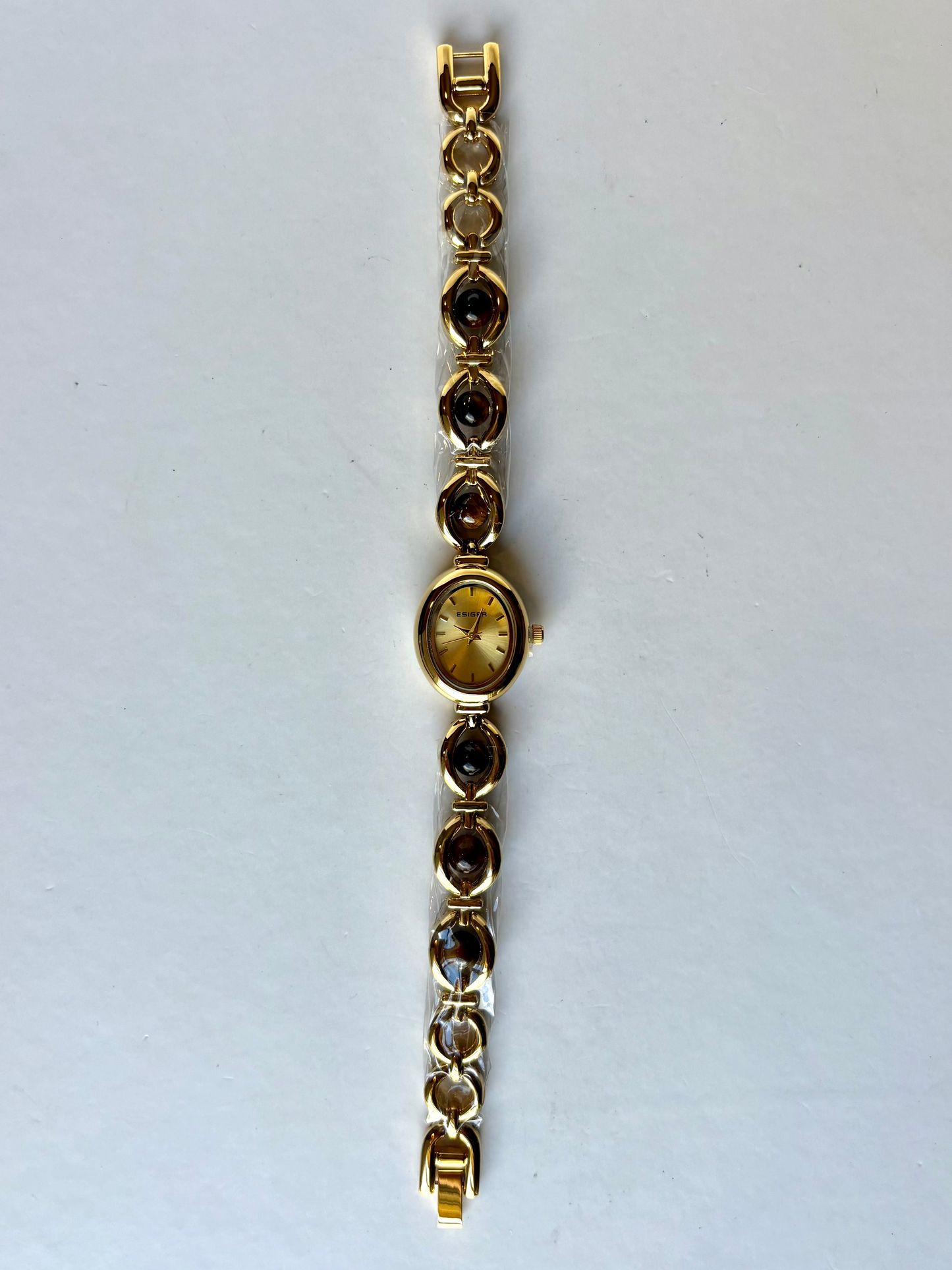 Vintage Pearl Drop Brown Gold Womens Watch Dainty Small Face
