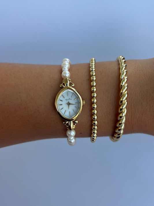 Vintage Gold Pearl Womens Watch Small Face