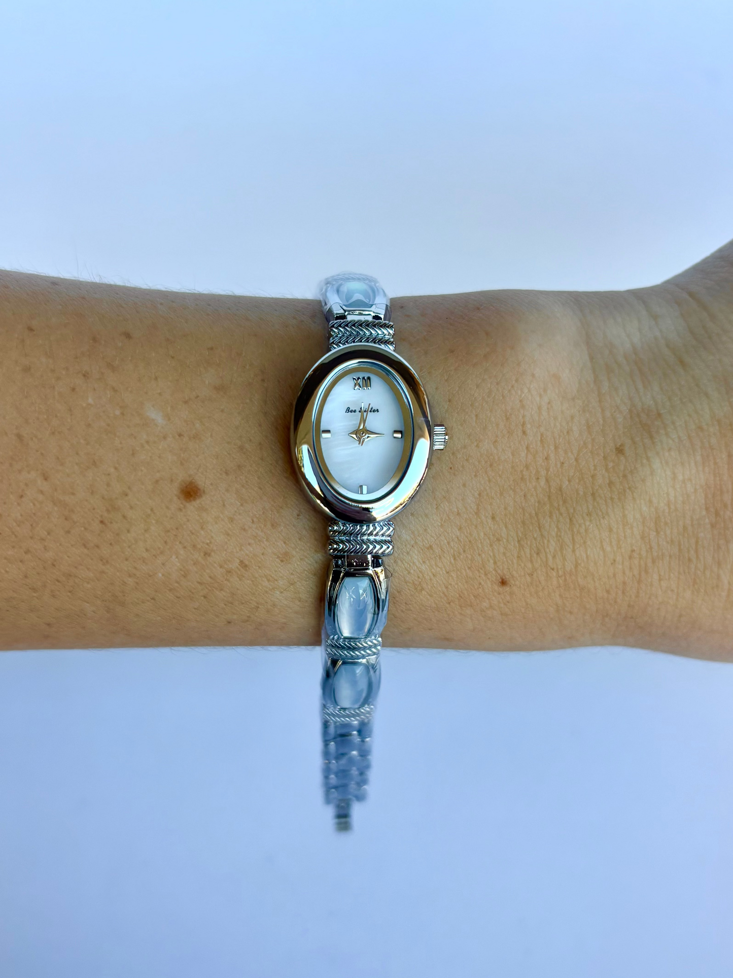 Vintage Greek Opal Detail Silver Womens Watch Dainty Small Face