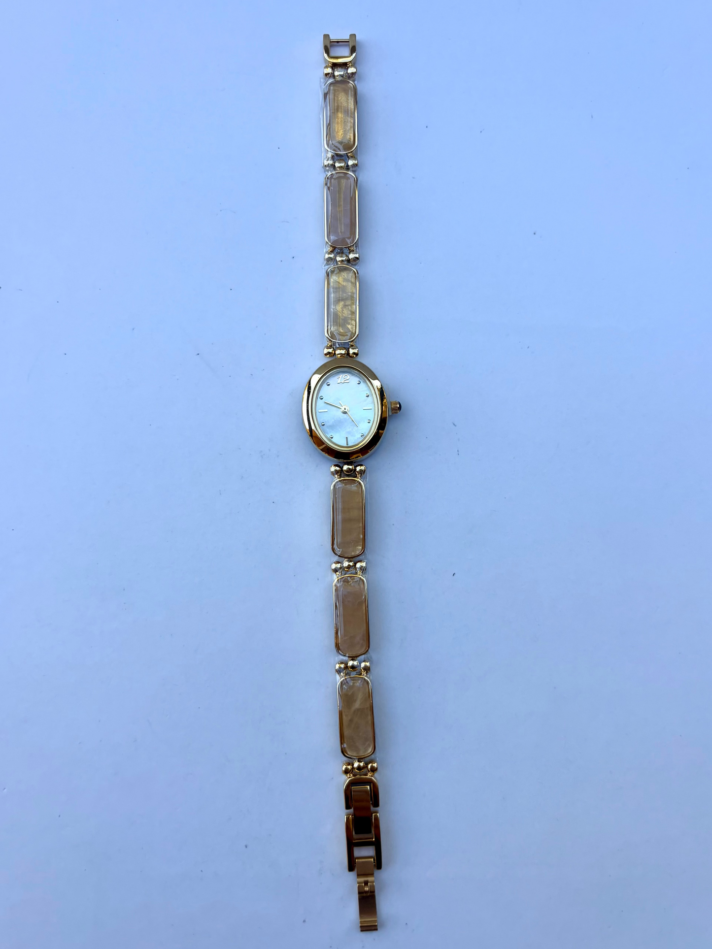 Vintage Beige Stone Bloom Gold Womens Watch Dainty Small Face