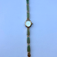 Vintage Green Stone Bloom Gold Womens Watch Dainty Small Face