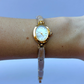 Vintage Beige Stone Bloom Gold Womens Watch Dainty Small Face
