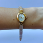 Vintage Beige Stone Bloom Gold Womens Watch Dainty Small Face