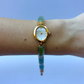 Vintage Green Stone Bloom Gold Womens Watch Dainty Small Face