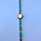 Vintage Light Blue Stone Bloom Gold Womens Watch Dainty Small Face