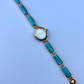 Vintage Light Blue Stone Bloom Gold Womens Watch Dainty Small Face