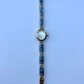 Vintage Dark Blue Stone Bloom Gold Womens Watch Dainty Small Face