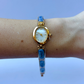 Vintage Dark Blue Stone Bloom Gold Womens Watch Dainty Small Face