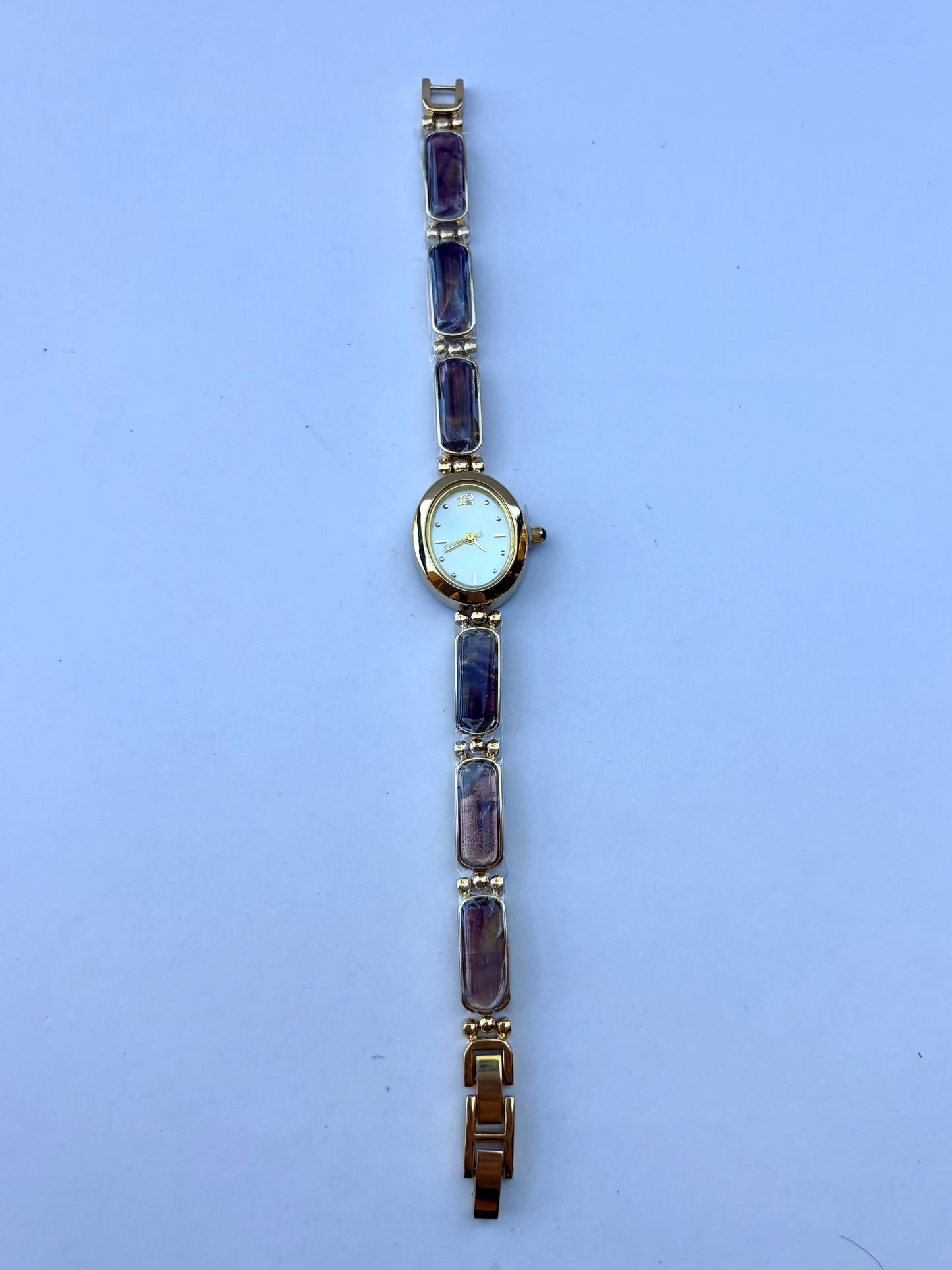 Vintage Purple Stone Bloom Gold Womens Watch Dainty Small Face