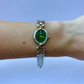 Vintage Classy Green Dial Silver & Gold Two Toned Womens Watch
