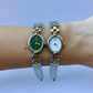 Vintage Classy Green Detail Silver & Gold Two Toned Womens Watch