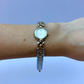 Vintage Classy Green Detail Silver & Gold Two Toned Womens Watch