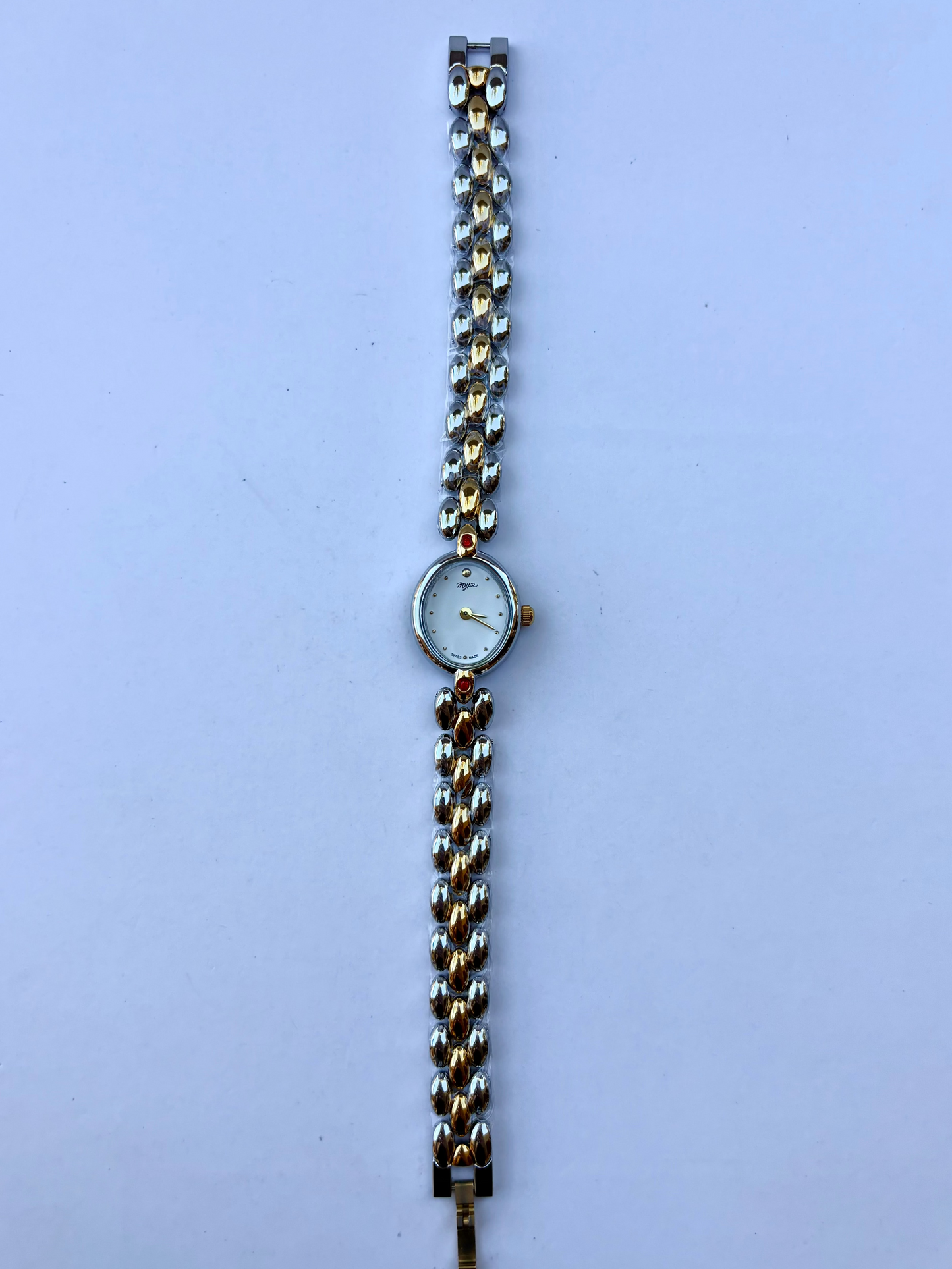 Vintage Classy Red Detail Silver & Gold Two Toned Womens Watch