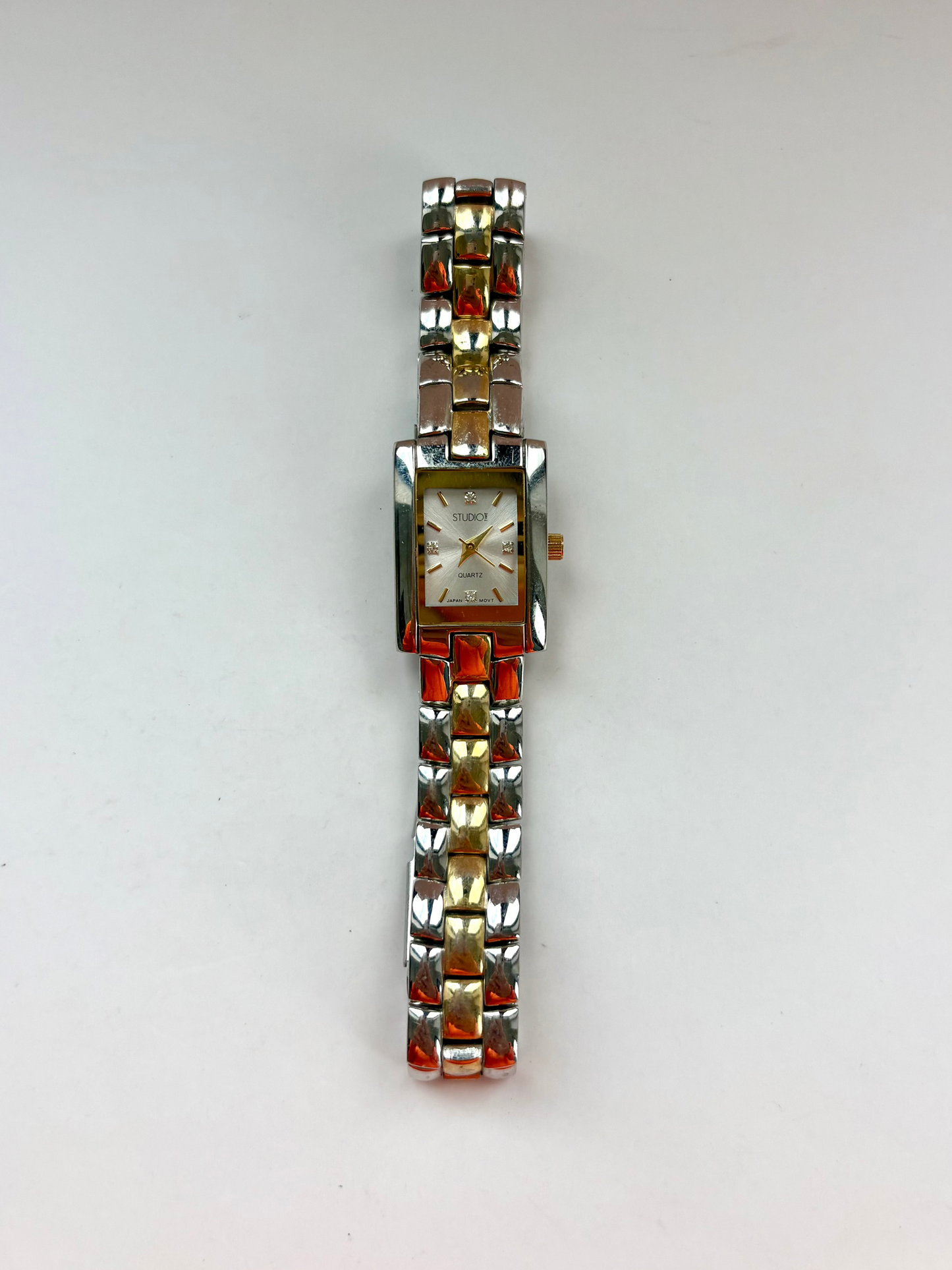Rare Vintage Rectangle Classy Two Toned Silver & Gold Watch