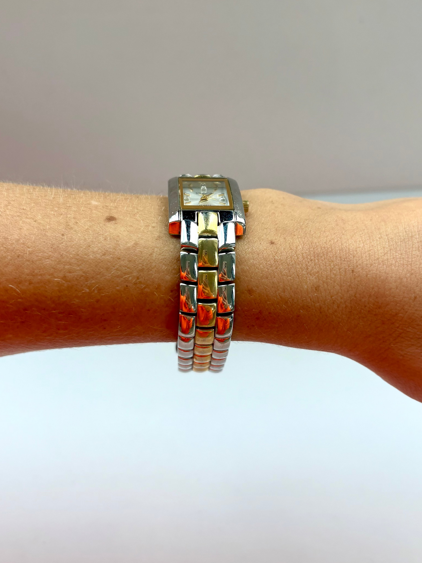Rare Vintage Rectangle Classy Two Toned Silver & Gold Watch