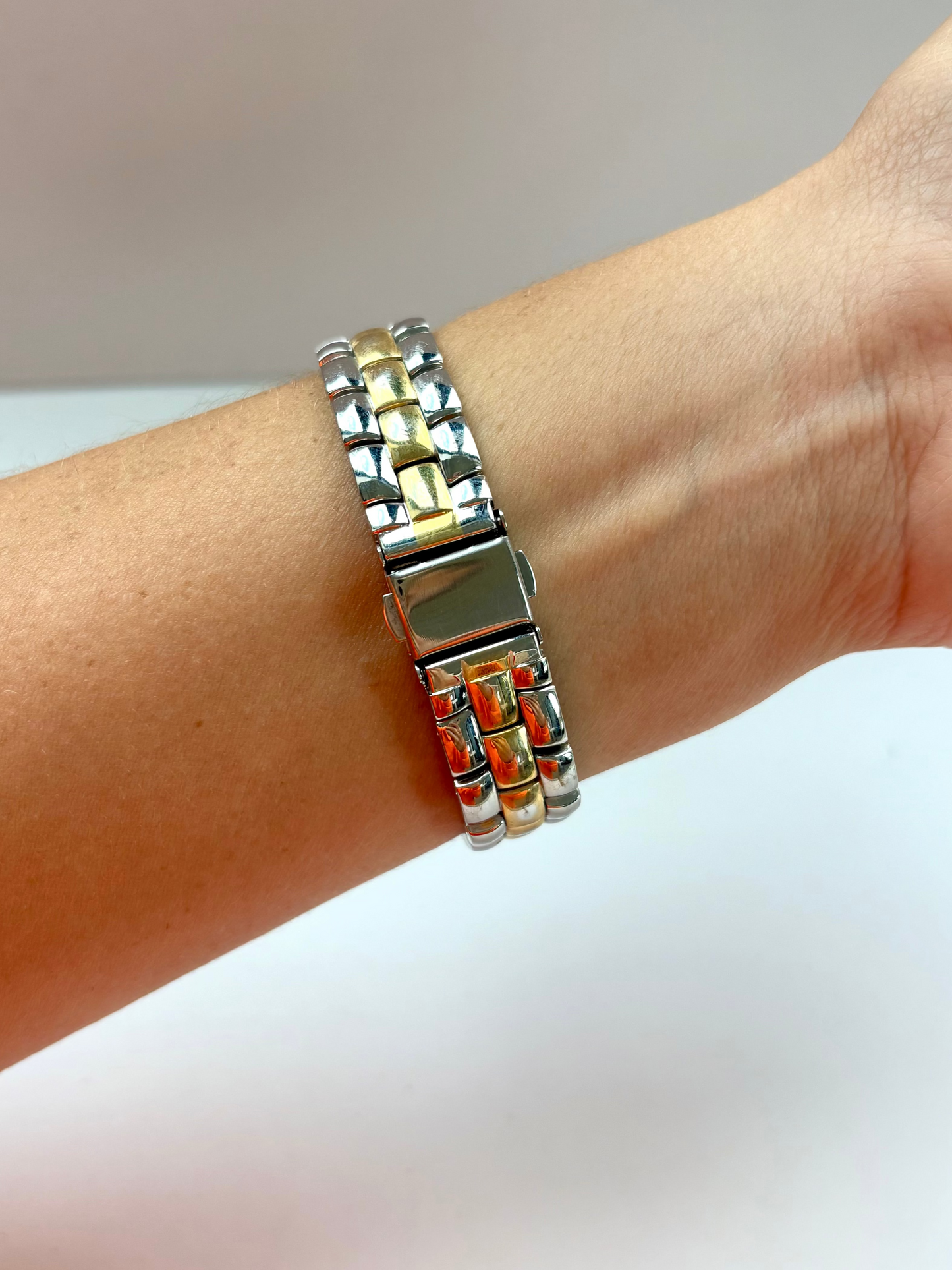 Rare Vintage Rectangle Classy Two Toned Silver & Gold Watch