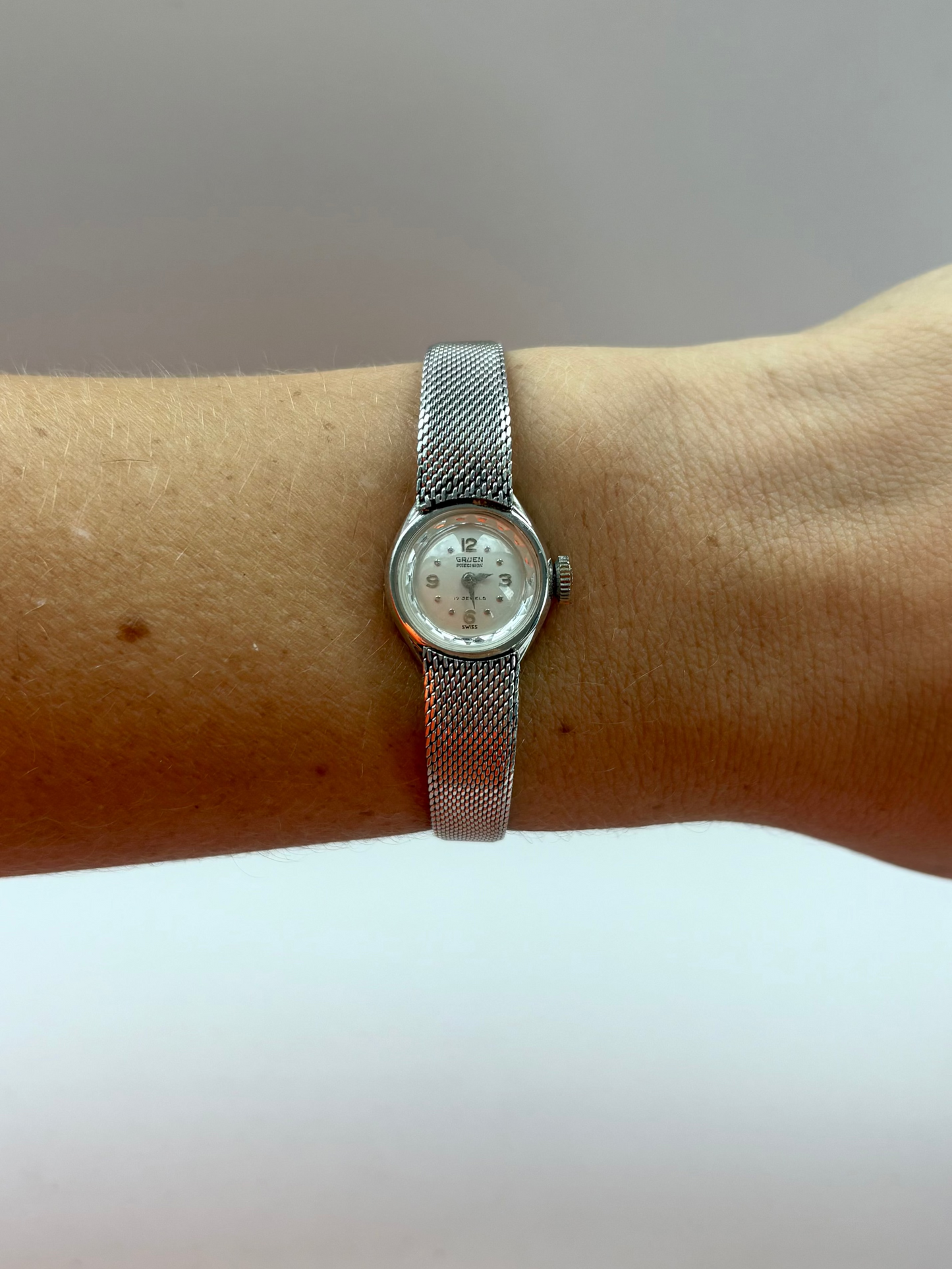 Rare Tiny Face Gruen Classy Silver Watch