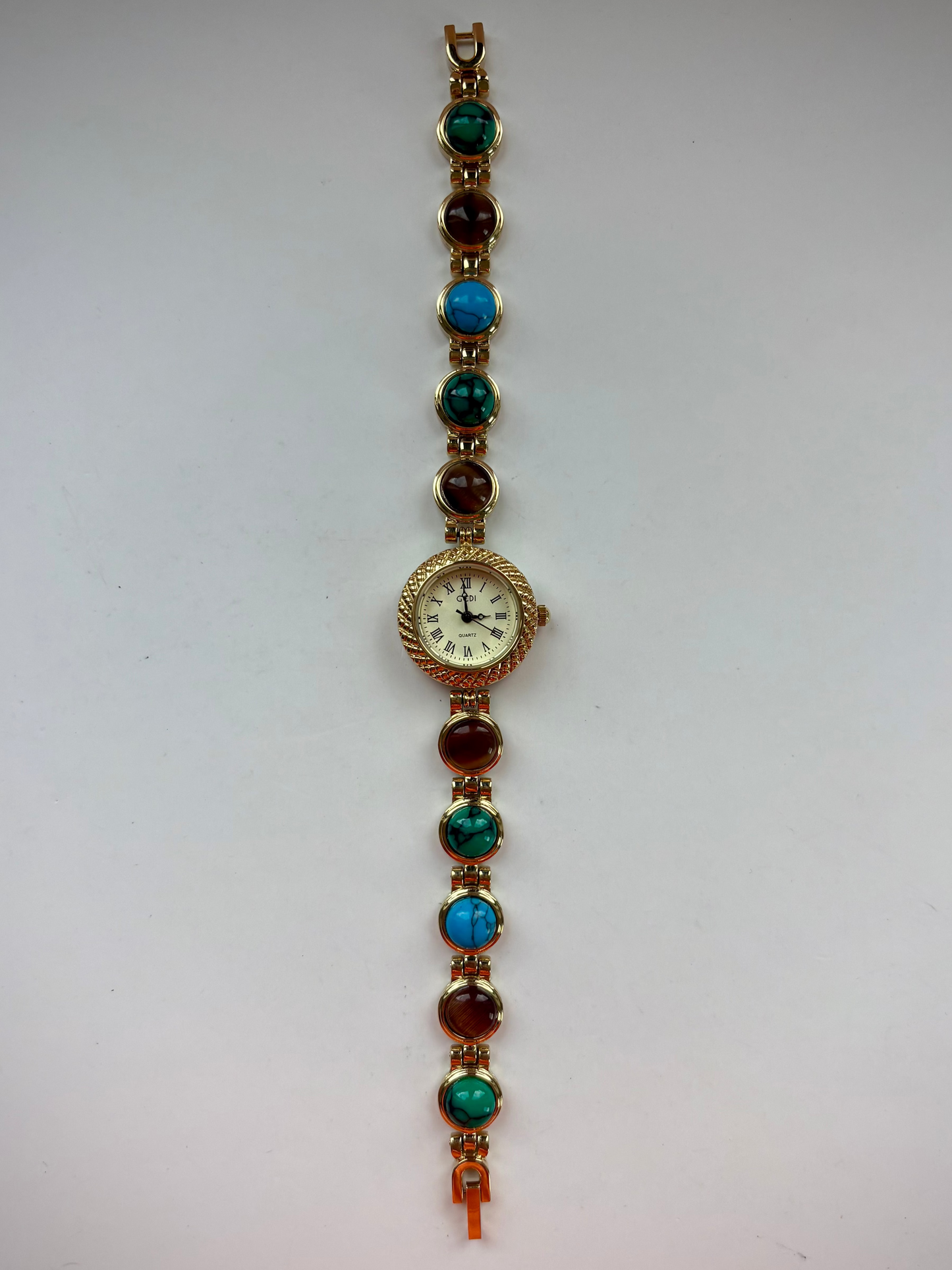 Dainty Vintage Minimalist Gold Colorful Stone Womens Watch Small Face