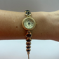 Dainty Vintage Minimalist Gold Brown Stone Womens Watch Small Face
