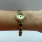 Dainty Vintage Minimalist Gold Brown Stone Womens Watch Small Face