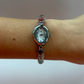 Dainty Vintage Oval Silver Brown Stone Womens Watch Small Face