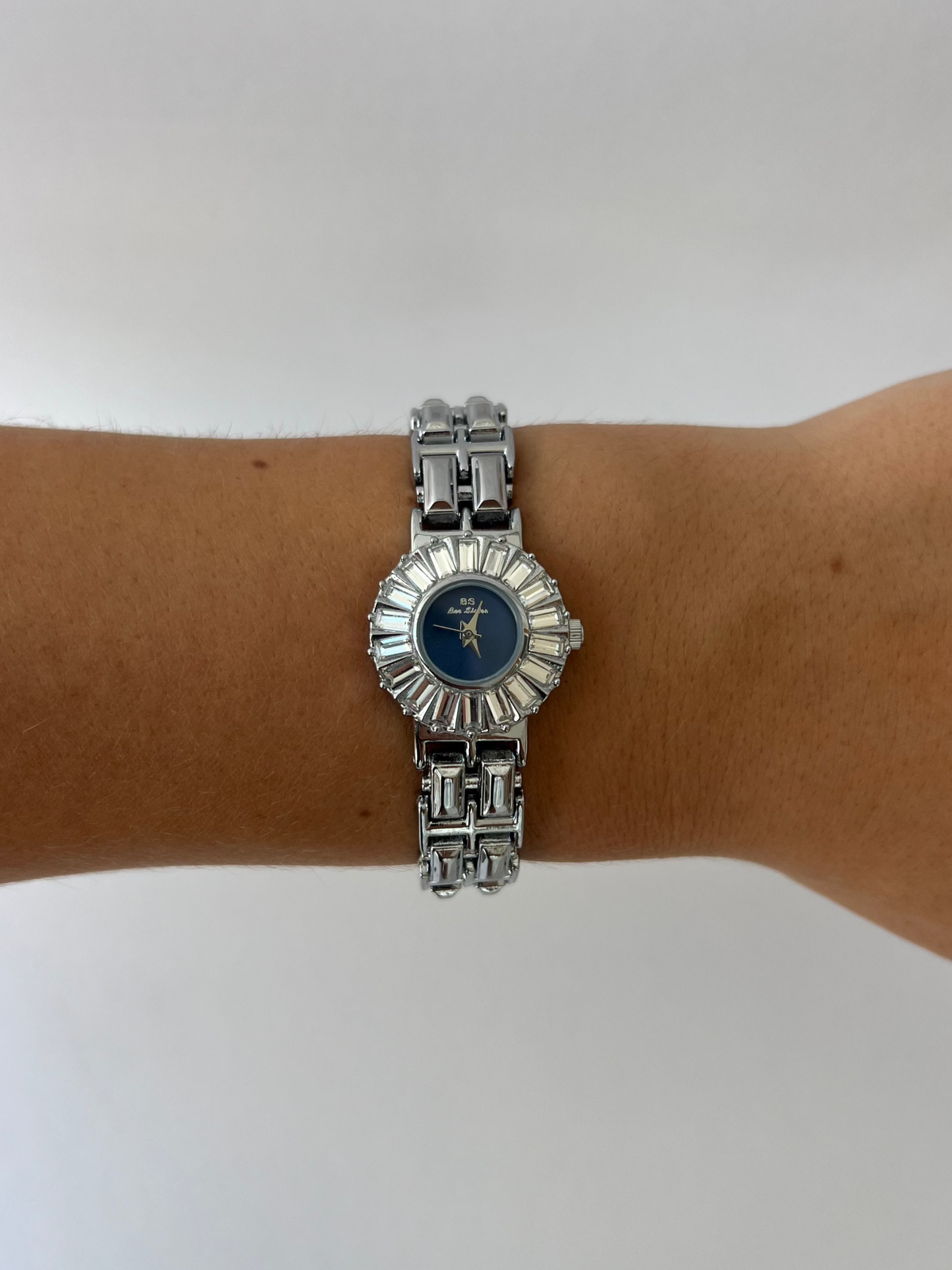 Blue Face Crown Minimalist Silver Womens Watch Small Face