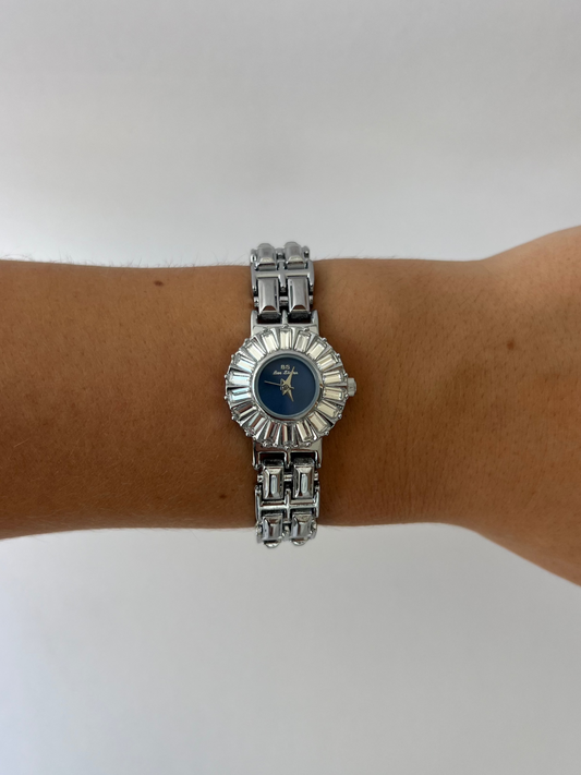 Blue Face Crown Minimalist Silver Womens Watch Small Face