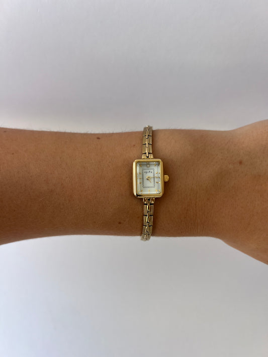 Gold Vintage Super Small Face Rectangle Dainty Women Watch