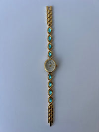 Vintage Blue Diamond Gold Womens Watch Small Face
