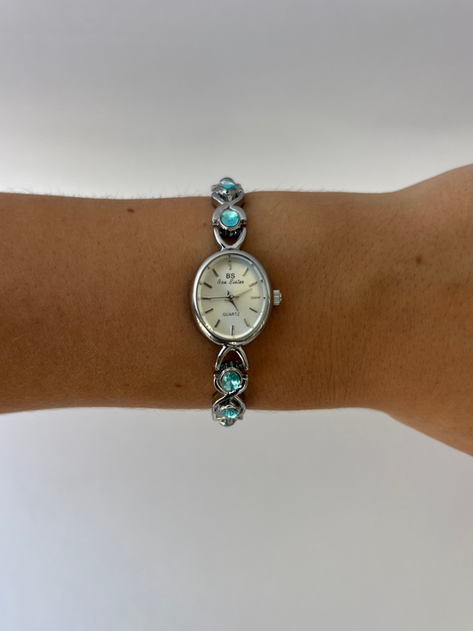 Vintage Blue Diamond Silver Womens Watch Small Face