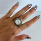 Square White Dial Silver Finger Watch Stretchy Band Elastic Round Simple Dial Quartz Ring Watches