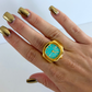 Square Blue Dial Gold Finger Watch Stretchy Band Elastic Round Simple Dial Quartz Ring Watches