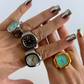 Square Blue Dial Silver Finger Watch Stretchy Band Elastic Round Simple Dial Quartz Ring Watches