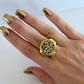 Leopard Round Dial Gold Finger Watch Stretchy Band Quartz Ring Watch