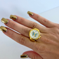 Blue Butterfly Round Dial Gold Finger Watch Stretchy Band Quartz Ring Watch