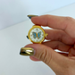 Blue Butterfly Round Dial Gold Finger Watch Stretchy Band Quartz Ring Watch