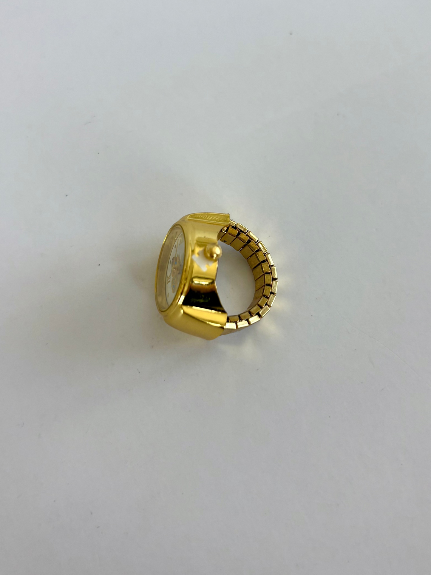 Blue Butterfly Round Dial Gold Finger Watch Stretchy Band Quartz Ring Watch