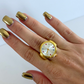 Colorful Diamond Round Dial Gold Finger Watch Stretchy Band Quartz Ring Watch